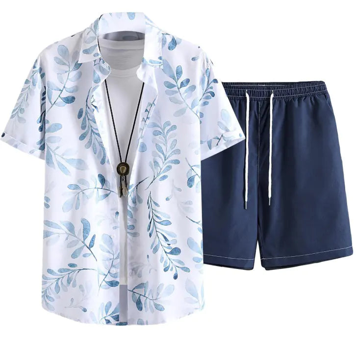 2023 Orange Leaf Print Short Sleeve Shirt Set
