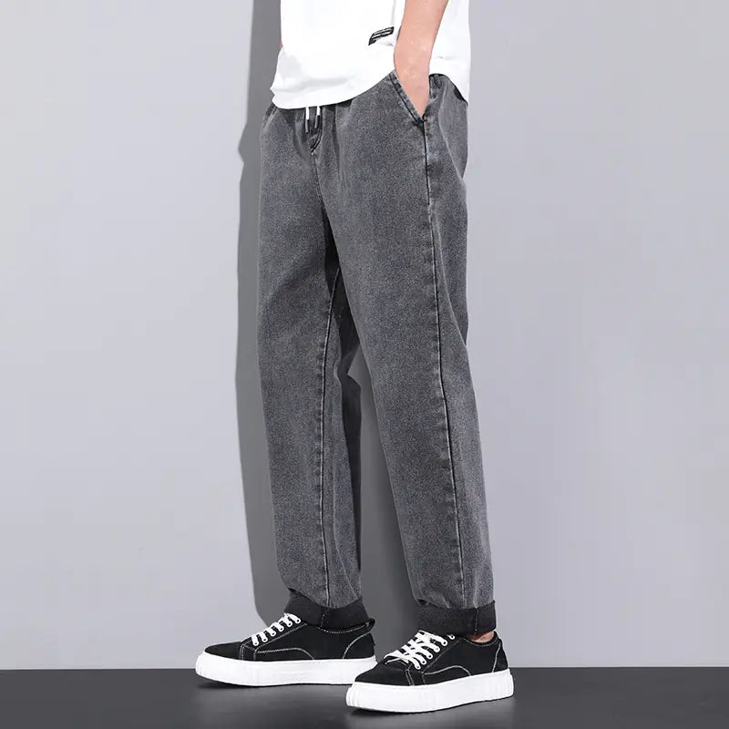 Men's Summer Loose Wide Leg Drawstring Jeans Pants