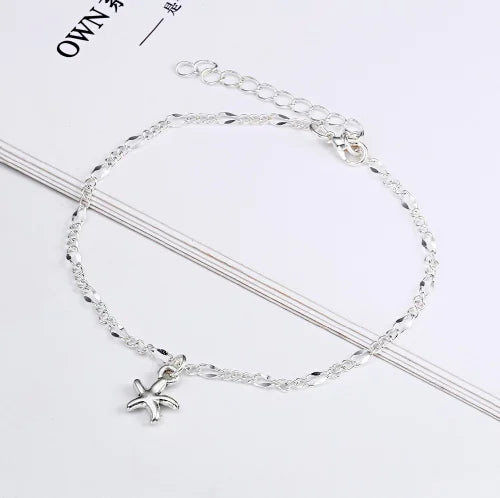Silver Beach Yoga Starfish Charm Anklet