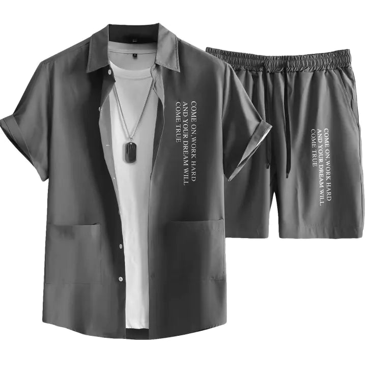 2023 Orange Leaf Print Short Sleeve Shirt Set