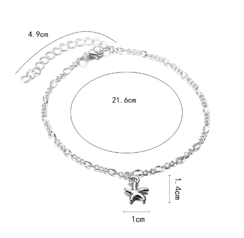Silver Beach Yoga Starfish Charm Anklet