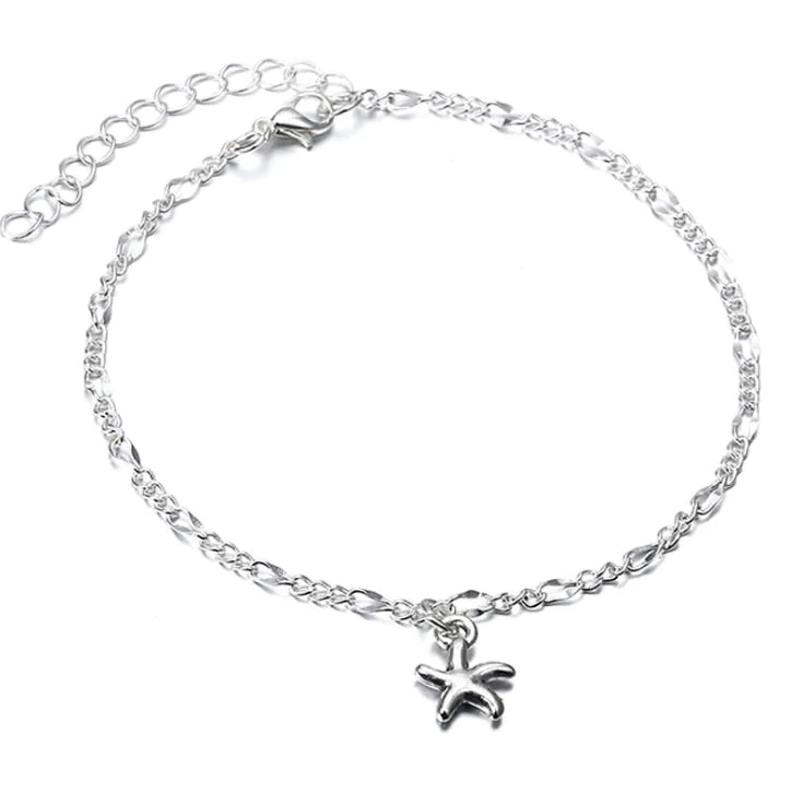 Silver Beach Yoga Starfish Charm Anklet
