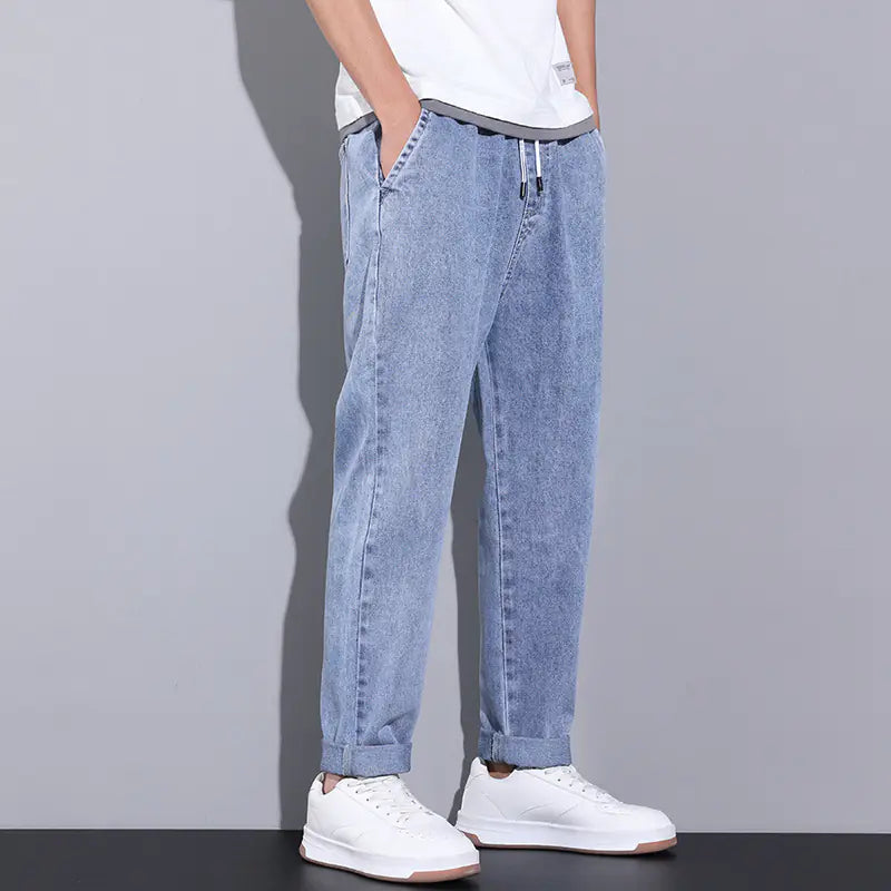Men's Summer Loose Wide Leg Drawstring Jeans Pants