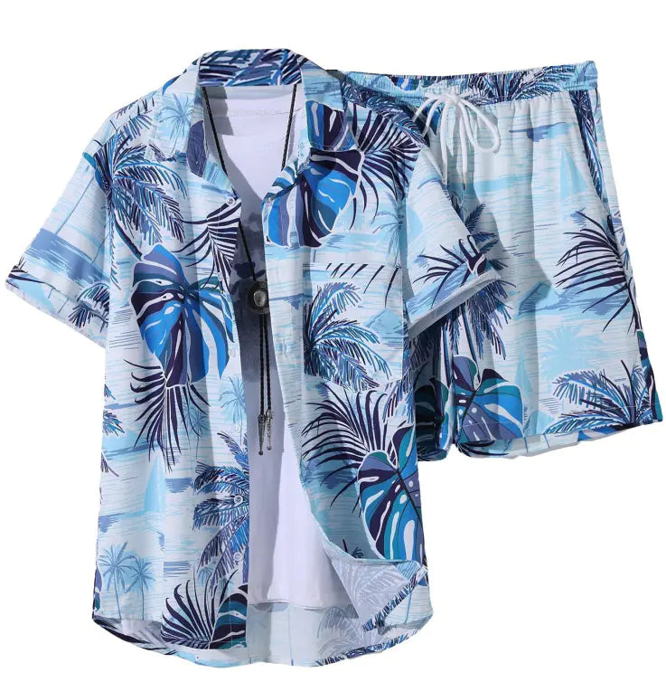 2023 Orange Leaf Print Short Sleeve Shirt Set
