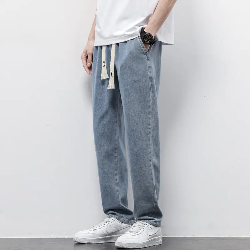Men's Summer Loose Wide Leg Drawstring Jeans Pants