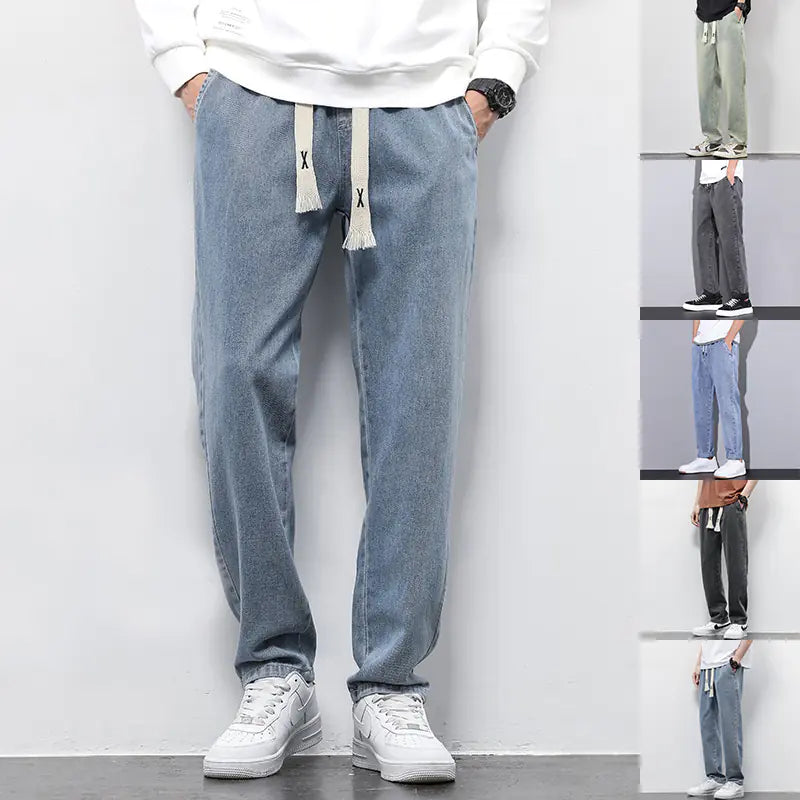 Men's Summer Loose Wide Leg Drawstring Jeans Pants
