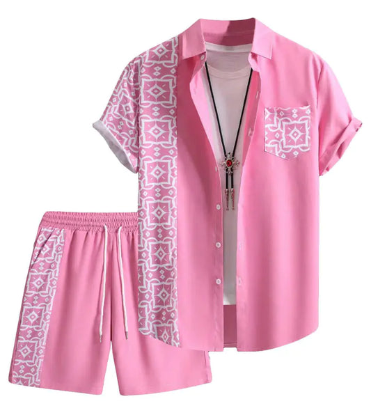 2023 Orange Leaf Print Short Sleeve Shirt Set