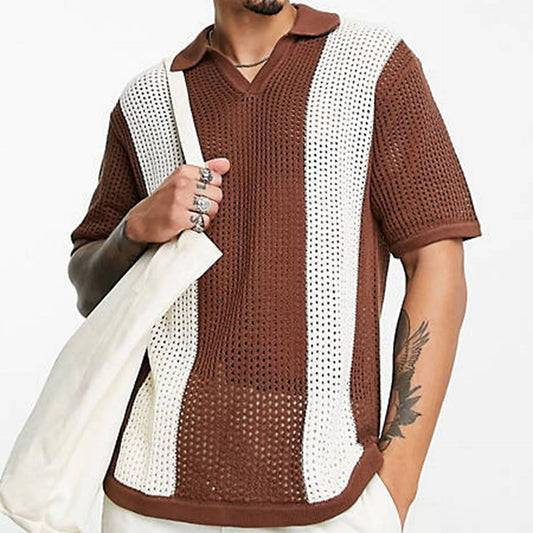 Color Block Hollow Knit Sweater for Summer Wear