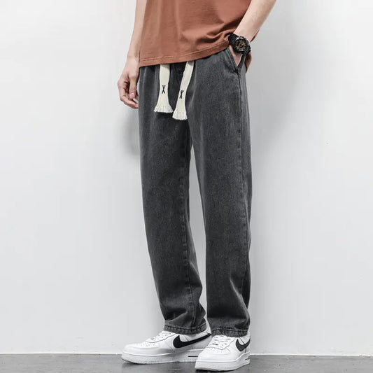 Men's Summer Loose Wide Leg Drawstring Jeans Pants